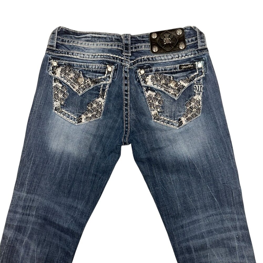 Miss Me Capris Womens Jeans 28 22 JP5810P Embroidered Studded Rhinestones Blue - Picture 6 of 8